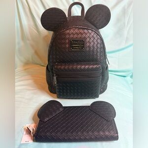 Loungefly x Disney Parks Mickey Mouse Black Basket Weave Backpack & Wallet